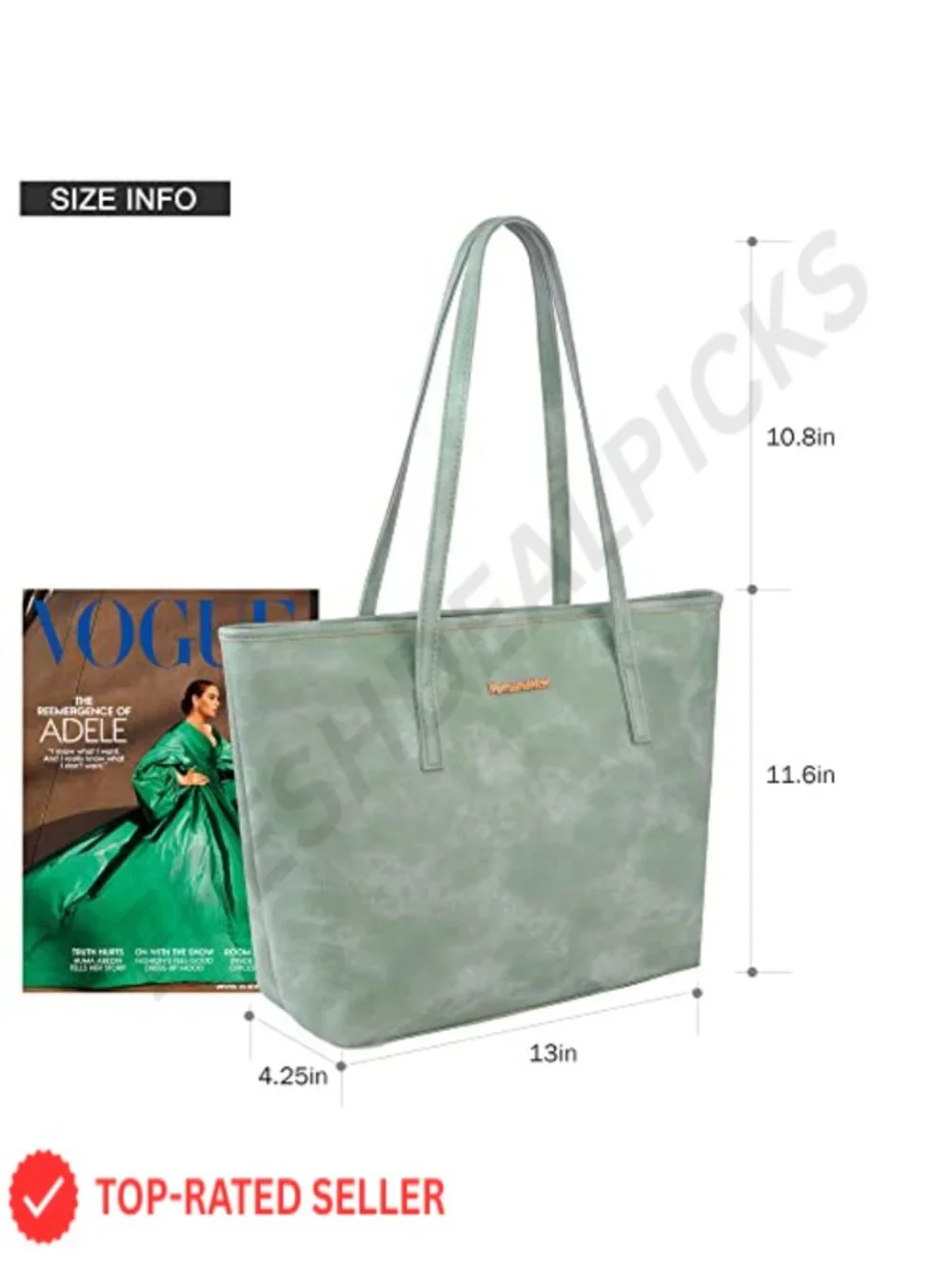 Faux Leather Tote Bag with Detachable Pouch for Work & Daily Use, Fits Laptop,